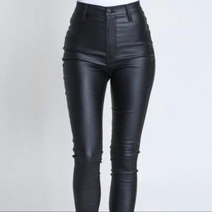 High waisted black faux leather jeggings